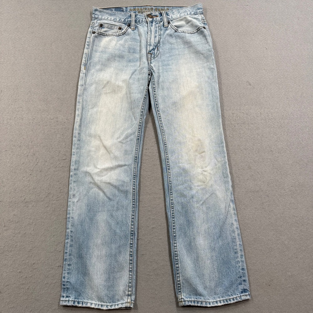 Y2K American Eagle Jeans Men's 26x28 Blue Denim Light Wash Original Straight Leg